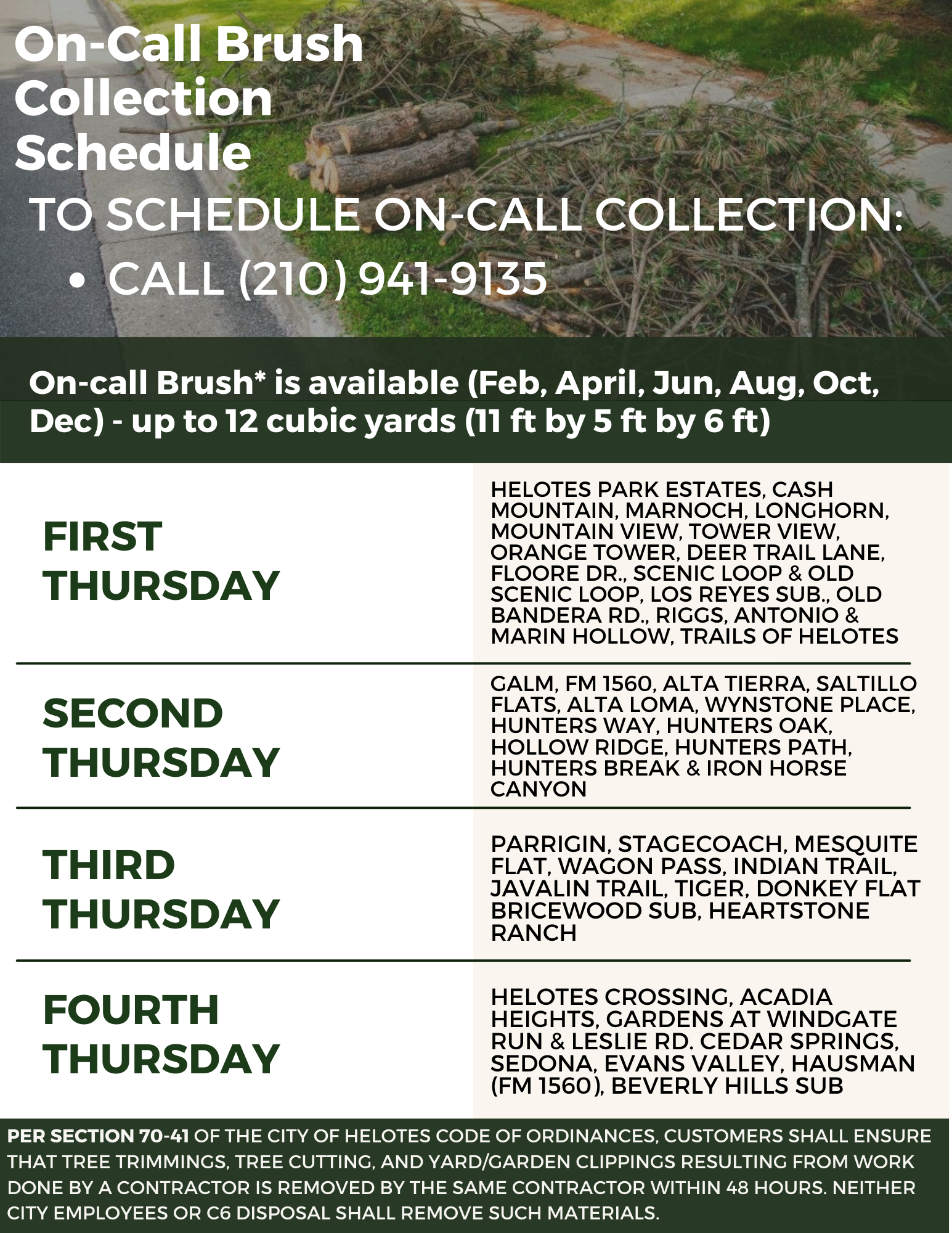 Bulk & Brush Pickup Schedules City of Helotes